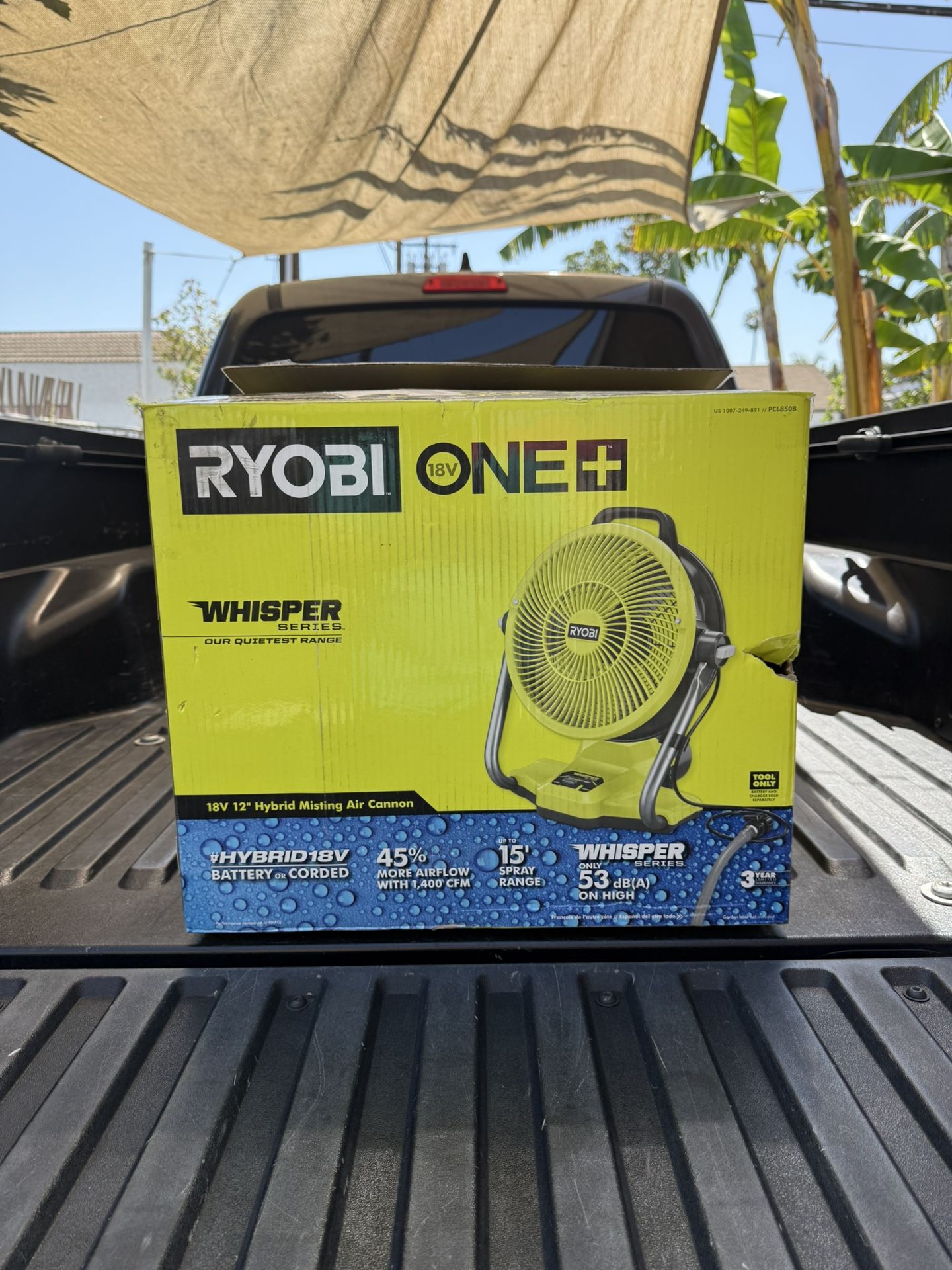 NEW RYOBI ONE+ 18V Cordless Hybrid WHISPER SERIES 12 in. Misting Air Cannon Fan w/ 1.5Ah Battery & Charger