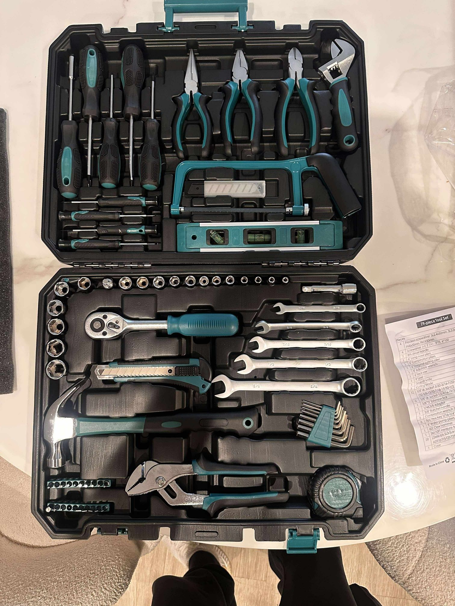 79-Piece Tool Set - Complete with Tool Box, Ratchet Handle, Bits Driver, Adjustable Wrench, S-11
