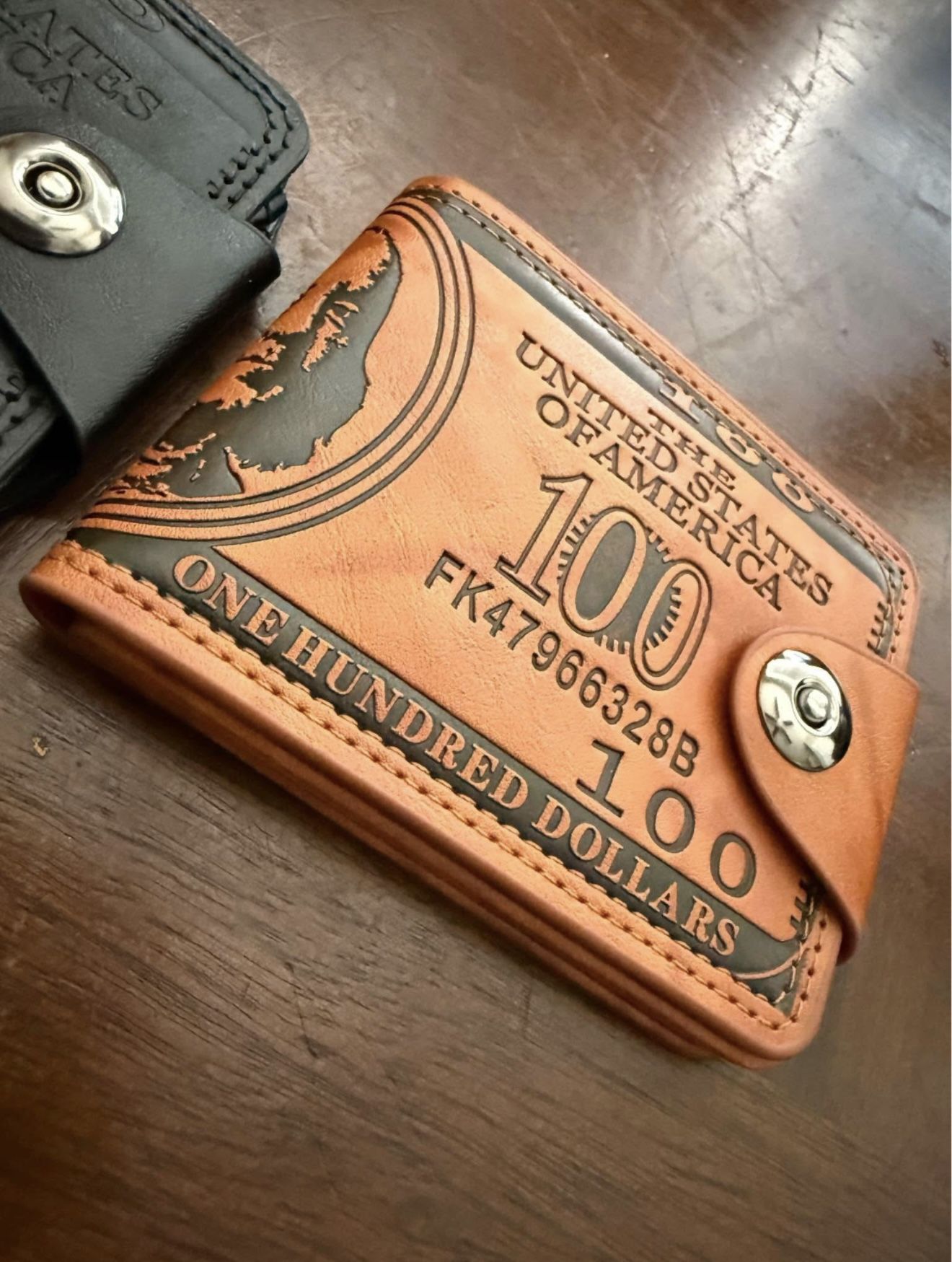 Leather Wallet Us Dollar Bill, Bi-fold, Credit Card, Photo Holder