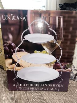 Unicasa 3 Tier Porcelain Server With serving rack