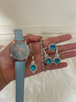 Blue Watch and Jewelry Gift Set - Watch, earrings, necklace, bracelet and ring.