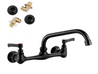 AKLFGN 2 Handle Wall Mount Standard Kitchen Faucet With 8 in. Swivel Spout 8 in. Center in Matte Black