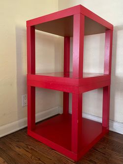 Gloss Red IKEA Lack End Tables – Pair of 2-Tier Corner Storage Tower