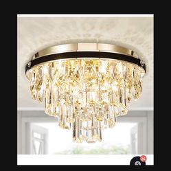 Modern Crystal Chandeliers Flush Mount Ceiling Light Fixture,4 Lights Chandelier with Crystals,Light Fixtures Ceiling Mount,Hallway Light Bedroom Cha