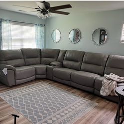 New Gray Leather Reclining Sectional 