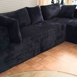 Brand New Black Corduroy Sofa – Seats 4, Super Cozy