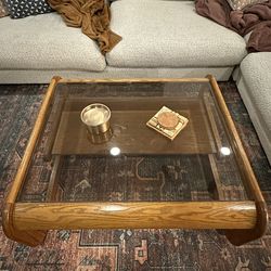Mid Century Modern Coffee Table Lou Hodges Style Wood Glass Vintage