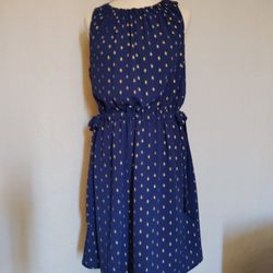 Juicy Couture Navy Blue Gold Metallic Cinched Adjustable Dress ~ Size XL