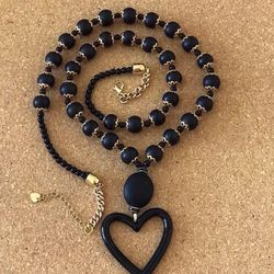 Eyeglass Necklace/Black Heart Holder Necklace/Badge Holder Necklace/Black Heart Holder/Sunglass Holder Necklace/Beaded Lanyard Necklace