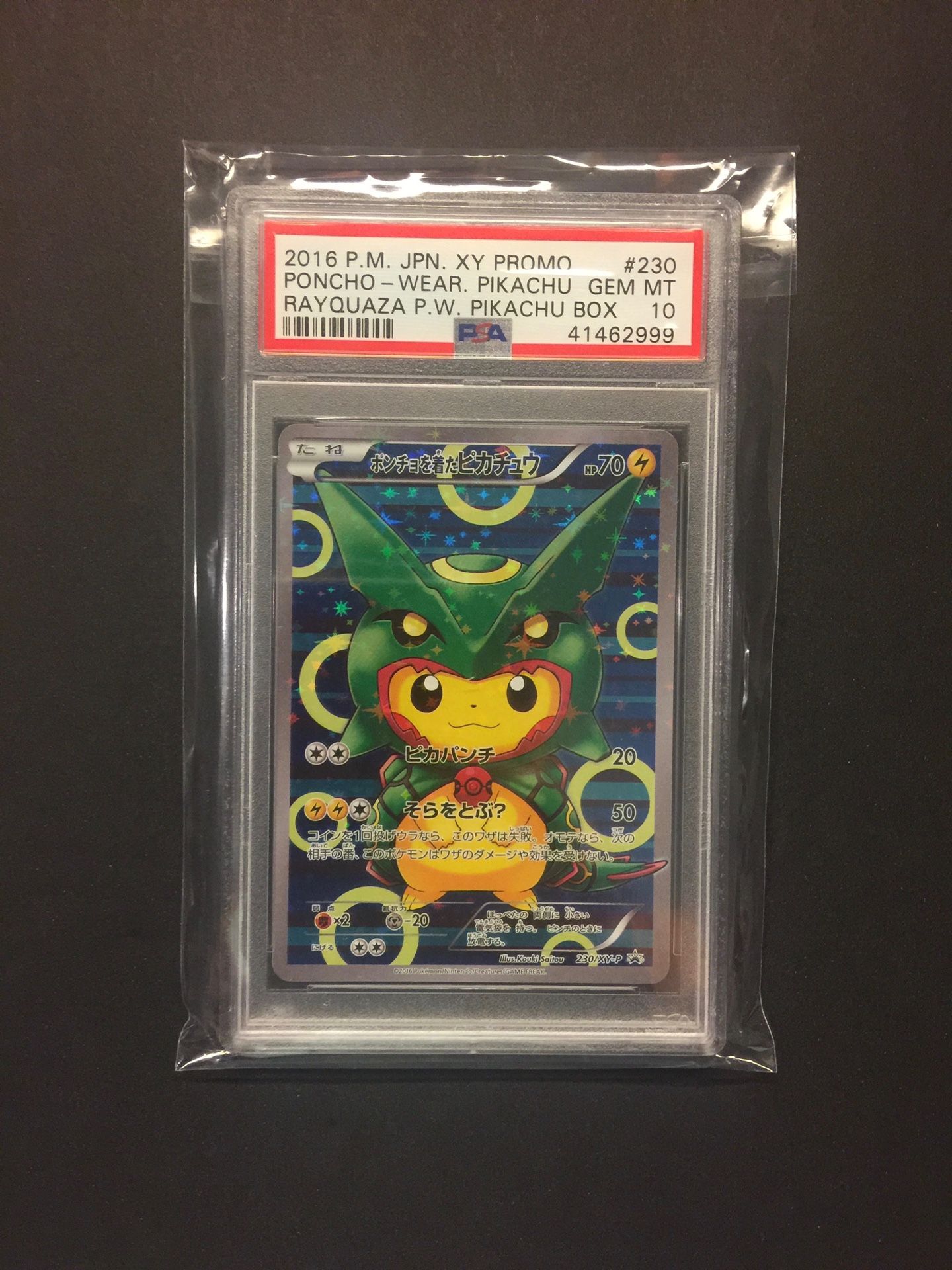 Pokemon cards pikachu rayquaza poncho wear Psa 10