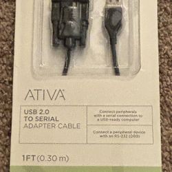 Ativa® USB 2.0 to Serial Adapter, 1 Foot, Black