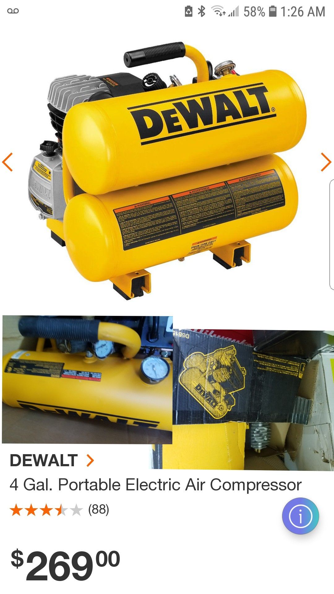 Dewalt 4Gal Twin-Stack Compressor