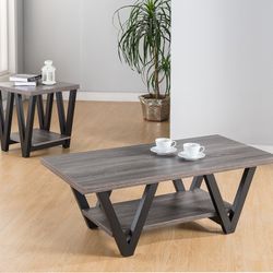 2PCS Coffee & End Table Grey and Black Color