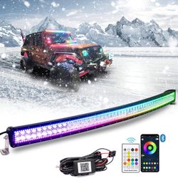 50 Inch 288w Curved LED Light Bar with Chasing RGB Halo Ring for 16 Million Color Changing with Strobe Flashing Spot Flood Combo Beam IP67 Waterproof