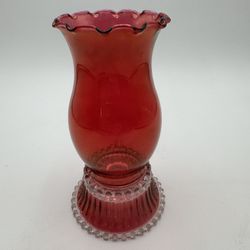 🌹 Vintage Ruby Red Art Glass Fairy Lamp / Hurricane Candle Holder 🌹