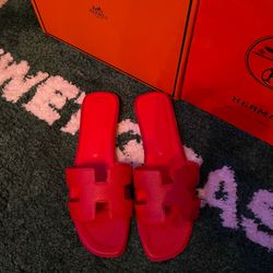 Hermes Oran Sandals Red Women’s 8.5
