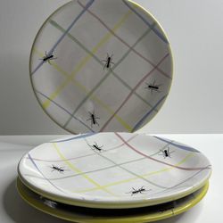 VTG Spots Pots 8” Salad Dessert Plates Ants Design Halifax Nova Scotia Set Of 3
