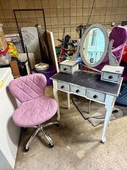 Vanity Desk with Purple Chair