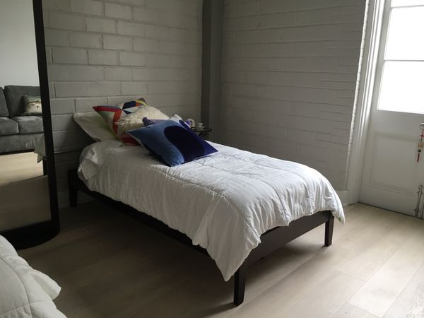 2 Organic Mattresses with Wood Twin Beds from Los Angeles 
