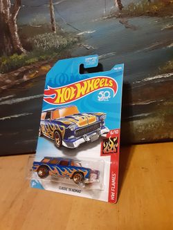 2018 Hot Wheels HW Flames Blue Classic '55 Nomad Diecast toy car 1:64 scale $3