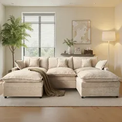 OVIOS 108" Oversized Chenille Cloud-Like Sofa with Ottoman