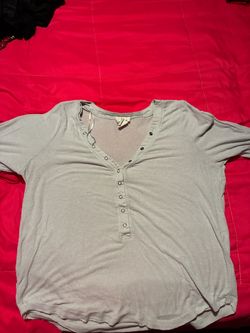Light Gray Ribbed Henley long Sleeve Top