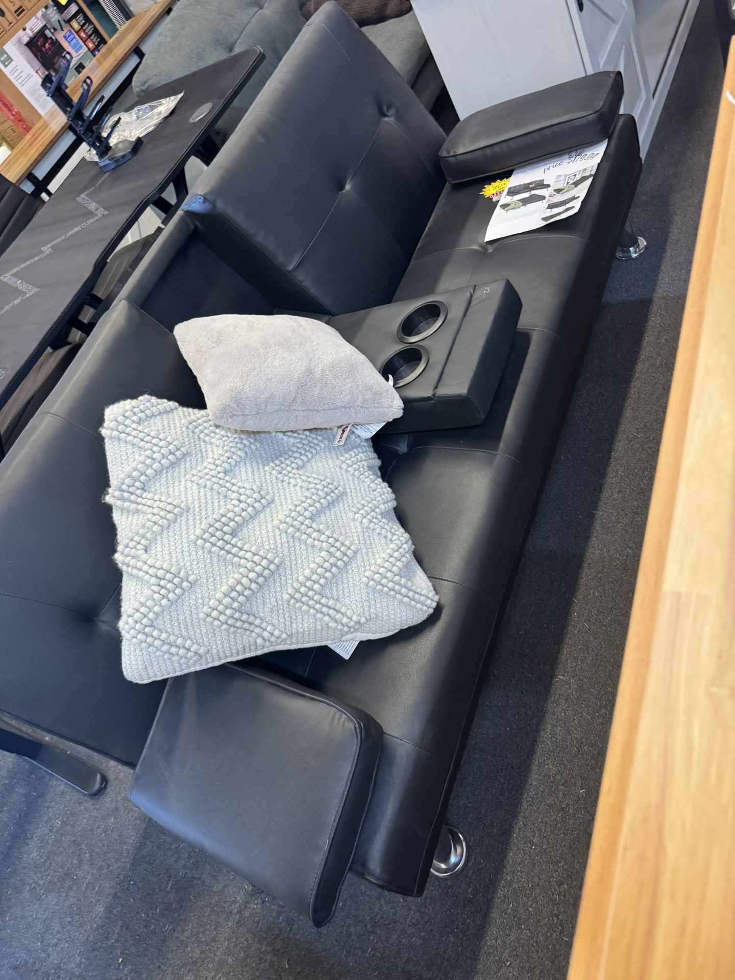 Black Futon Sofa With Cup Holders