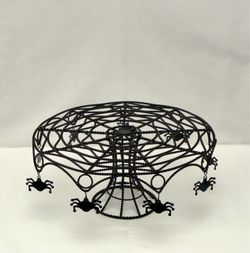 Halloween Goth spiderweb cake stand black metal with spiders 12” display decor