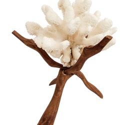 Wood Plant Stand Display Tripod Sphere for Crystal Ball - Coral - Book Hand Carved Vintage Fold Up