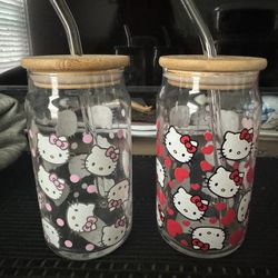 Hello Kitty Glass Cups $25 Both Or $15 Each