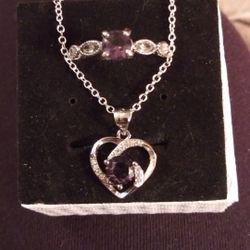 New .925 Sterling Silver Amethyst Ring Size 9 And Necklace 