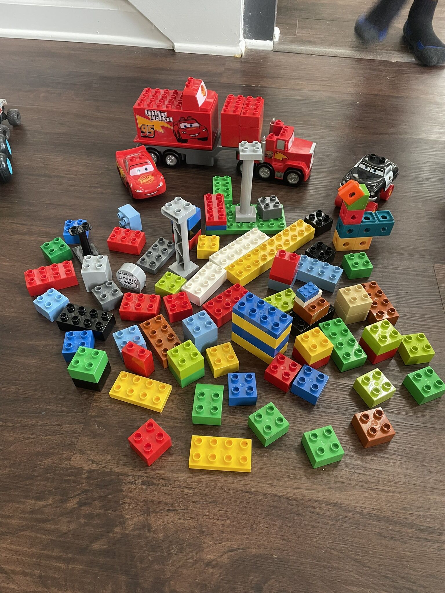 Lot Of Large Size Legos Including lightning McQueen