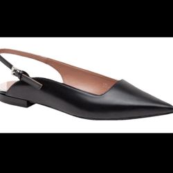NEW NEVER WORN Linea Paolo Black Leather Sling Back Flats Women’s Sz 7