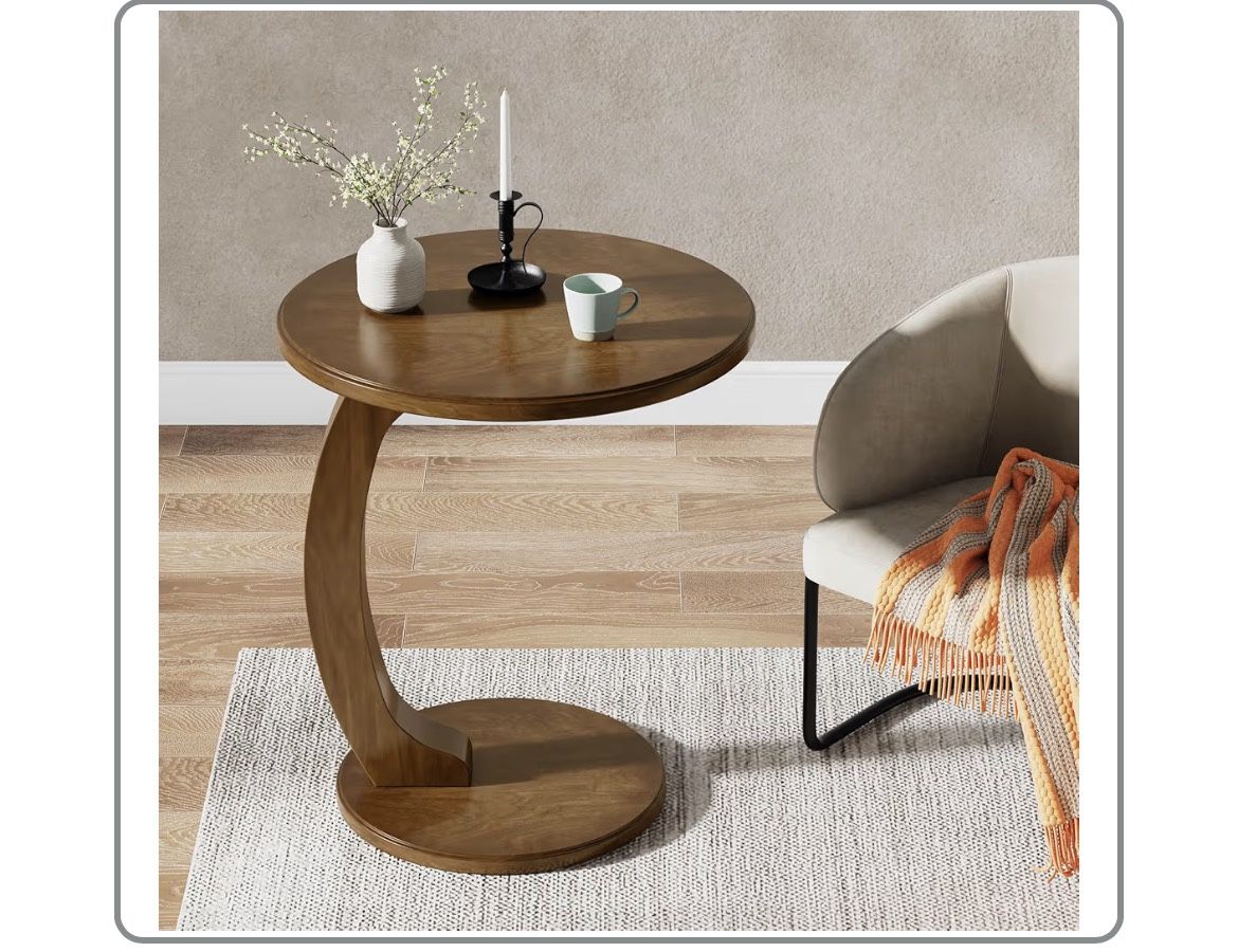 Round End/Side Table, Wooden C-Shaped End Table, Couch Side Table, Mid-Century End Table, Small Side Table, Boho Side Table for Living Room