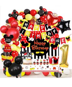 1st Birthday Mouse Themed Party Decorations for Boy One Birthday Party Supplies Banner and Balloon Set