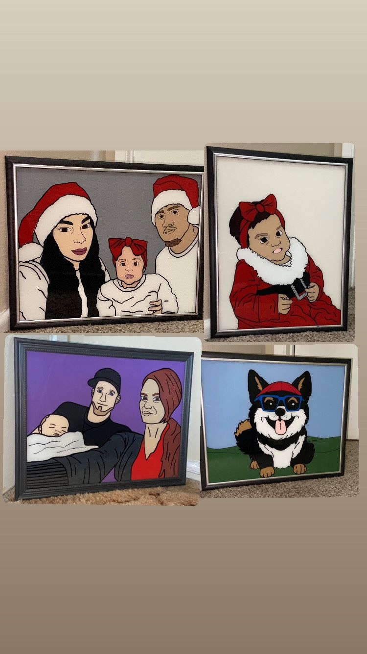 Glass Paintings Family, Friends, Pets, Anime & Cartoon Portraits Available LOCATED IN COVINA