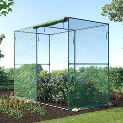 8 x 4 x 6 Ft Plant Protection Grow Tent Flat Roof Crop Cage with 2 Side Netting Zippered Door for Protect Plants, Herbs, Fruits, Green
