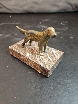 Bronze Dog Figurine on Stone Base with Antique Finish