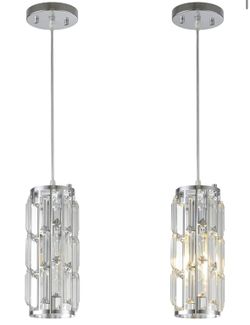 2 Pack Silver Crystal Modern Mini Light Pendant Lamps Chandelier Kitchen Dining Room