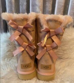 Ugg Shoes | Bailey Bow Satin Kids Ugg Boot | Color: Cream/Tan | Size: 7bb