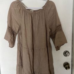 Linen Dress Size M Color Tan