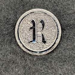 Antique Victorian Love Token Brooch Pin 'R' Silver Coin .900 fine coin silver  