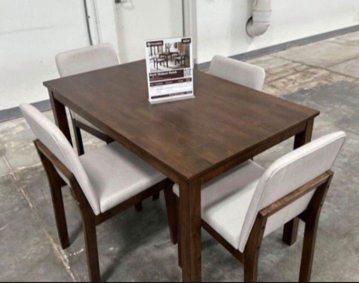 5-pc Dining Table Set Walnut Finish