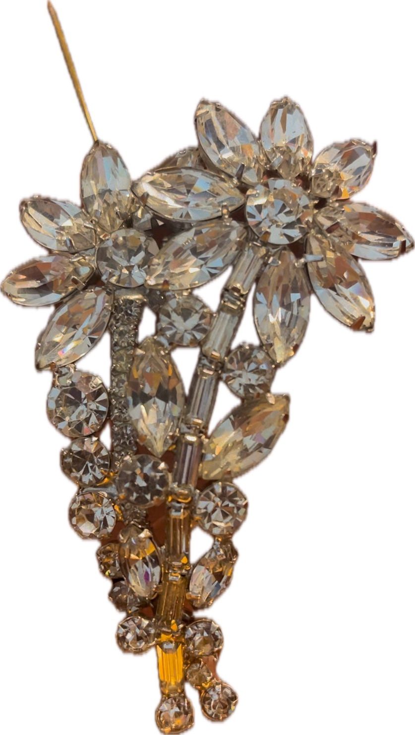 1950s Vintage Sterling Silver & Rhinestones Brooch