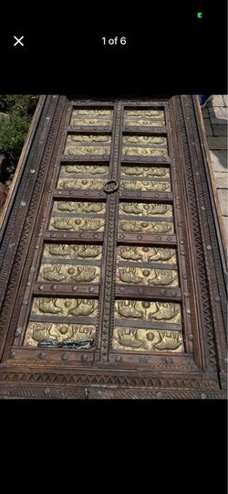 Unique Indian Brass Door Coffee Table - Handcrafted 66.5" Statement Piece