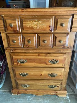 Solid Pine Tall Dresser with Floral Detail
