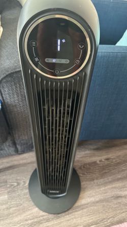 Sleek black Dreo tower fan with a digital LED display.