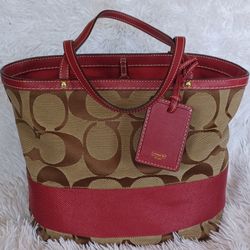 Authentic Signature Stripe Tote Coach Handbag 