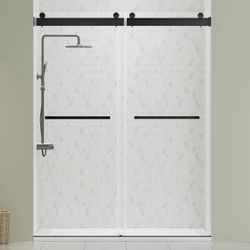 Delavin Shower Door - Matte Black - Frameless Dual Slide