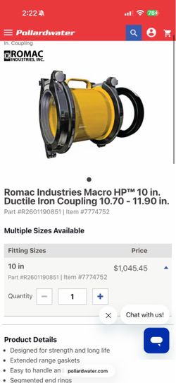 Romac Industries Macro HP™ 10 in. Ductile Iron Coupling 10.70 - 11.90 in.